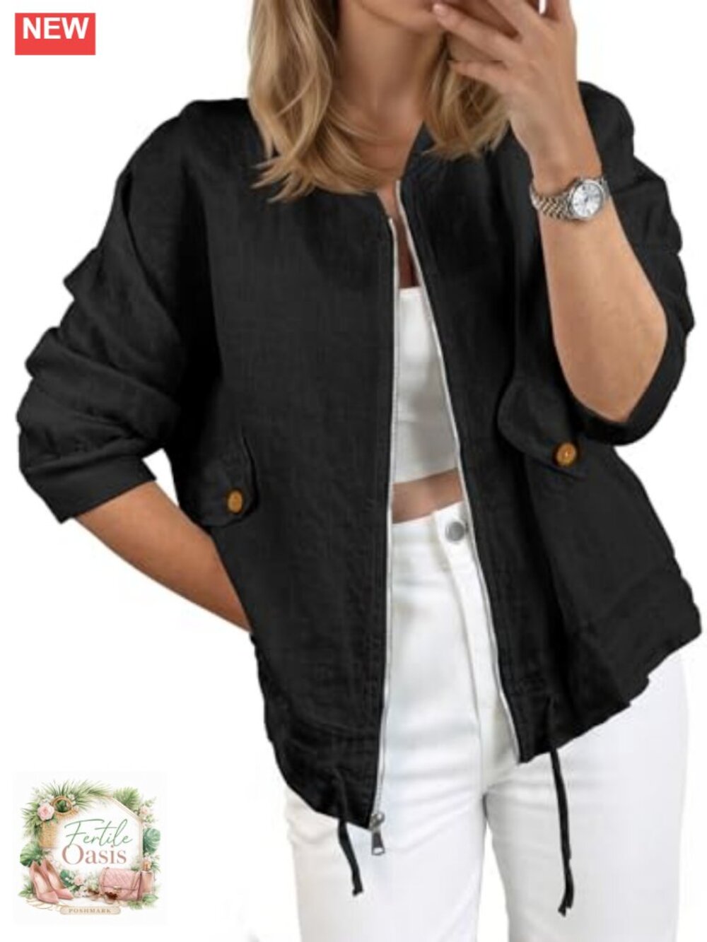 Womens Lightweight Cotton Bomber Jacket Zip Up Casual